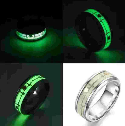 Glow-In-the-Dark Heartbeat Promise Rings - Engraved Matching Set