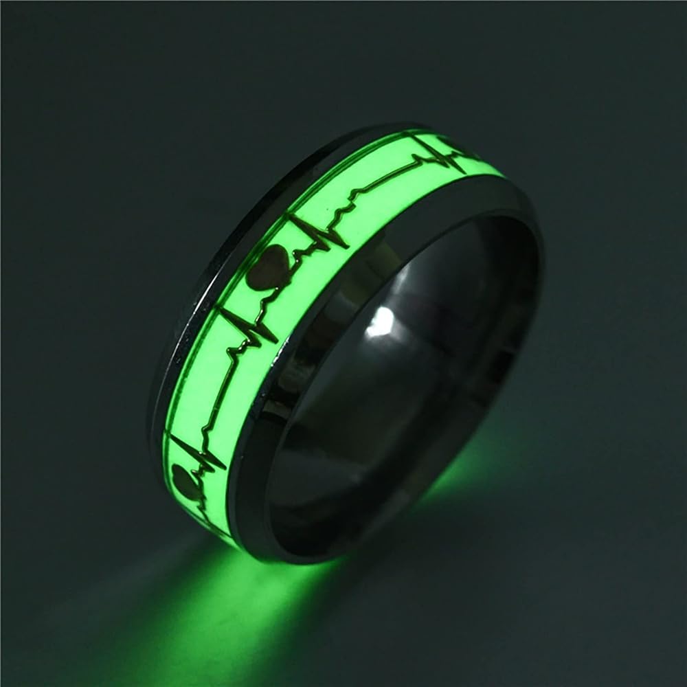 Glow-in-the-Dark Heartbeat Promise Rings - Engraved Matching Set