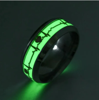 Glow-In-the-Dark Heartbeat Promise Rings - Engraved Matching Set