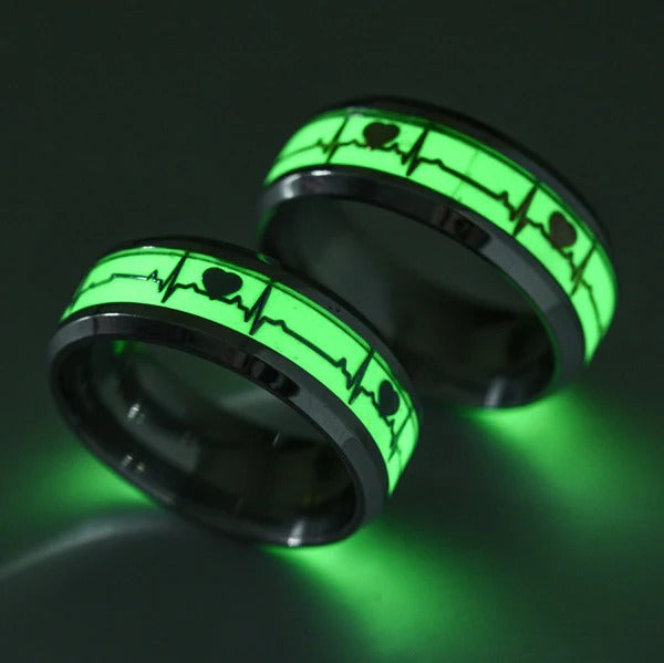 Glow-in-the-Dark Heartbeat Promise Rings - Engraved Matching Set